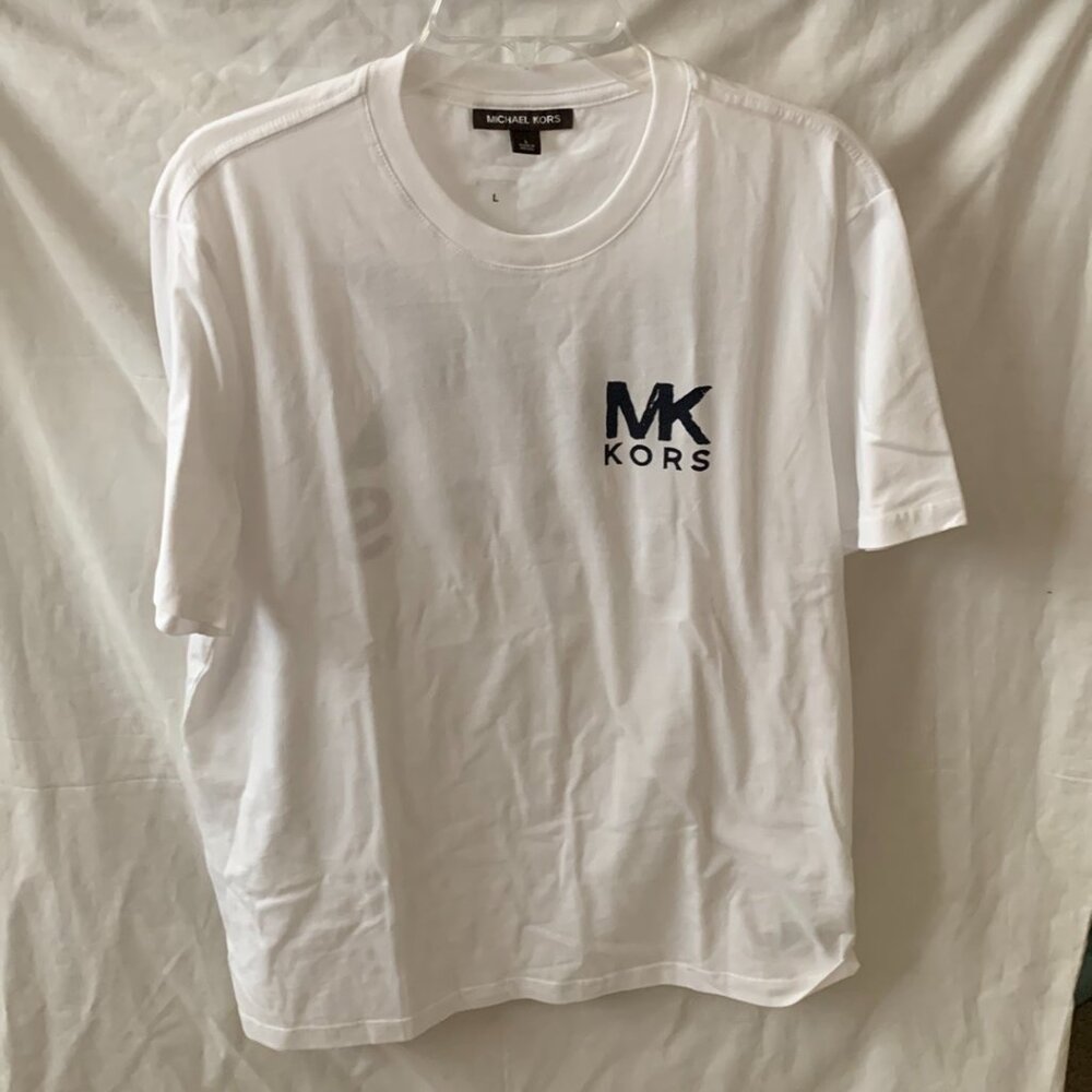 MICHAEL KORS Men's Signature Logo Screen Printed Tee in White Sz L